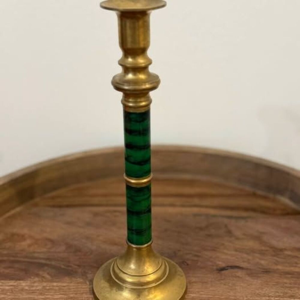 Vintage Brass and Faux Malachite Candlestick